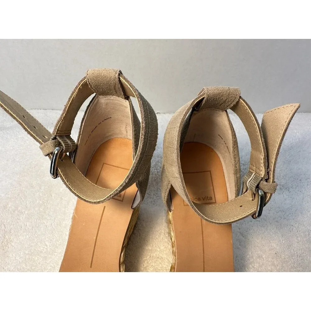 Dolce Vita Noor Espadrille Wedge Sandals 7.5 Light Gray Leather  Ankle Strap - Picture 7 of 12